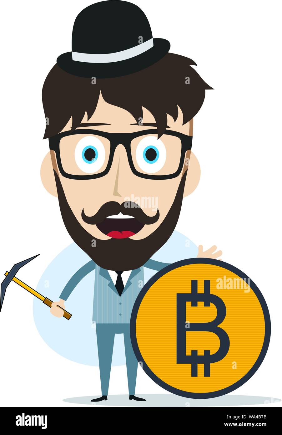 bitcoin crypto currency theme cartoon gentleman male man miner boy ...