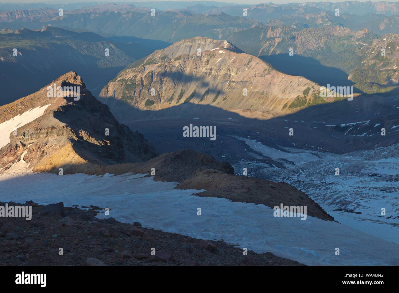 Emmons Glacier and Goat Island Mountain from Camp Curtis, Mount Rainier National Park Stock Photo