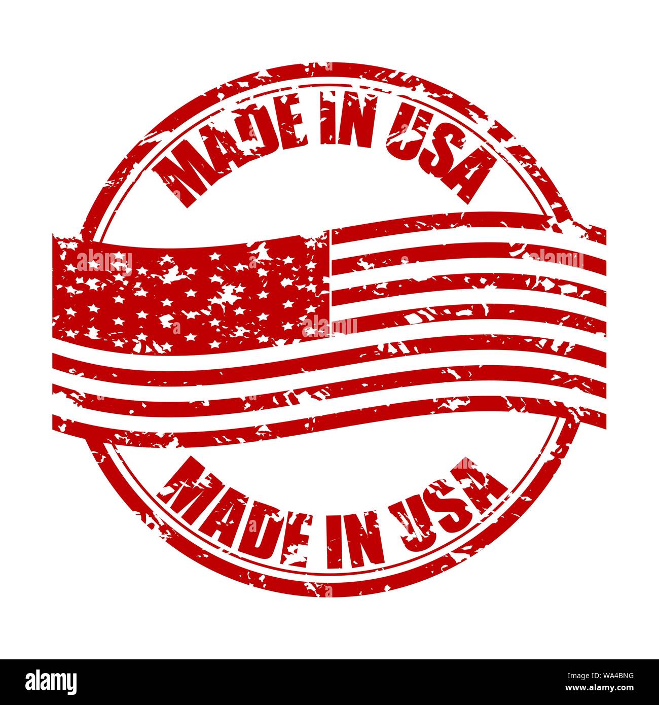 Made in USA rubber stamp with flag. Fabricated in america. Vector produced america, from usa rubber stamp, united states manufacture illustration Stock Vector