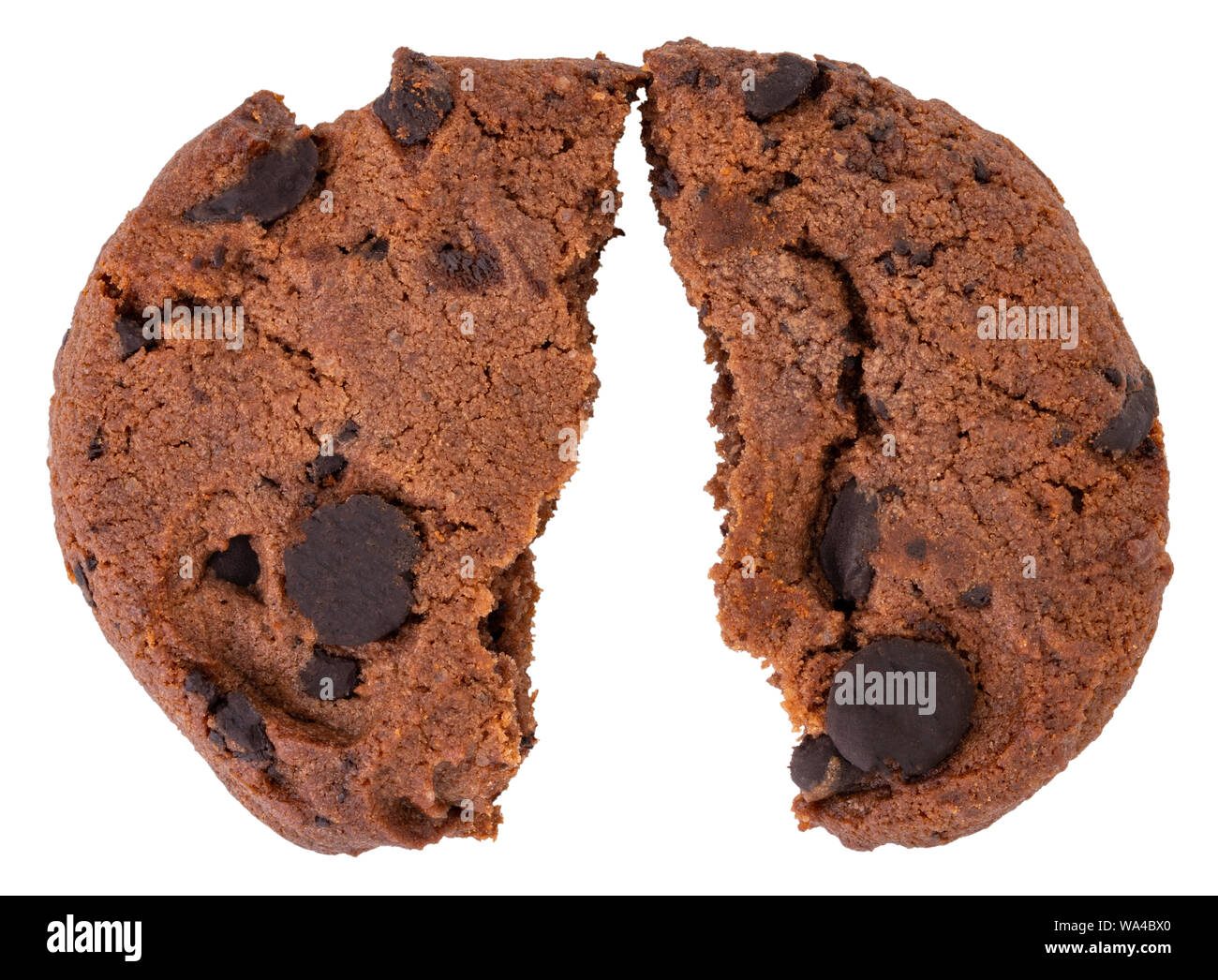 macro of broken chocolate chip cookie isolated on white Stock Photo Alamy