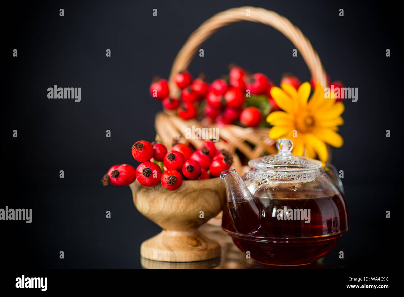 hot tea from medicinal fruits of red ripe rosehip Stock Photo