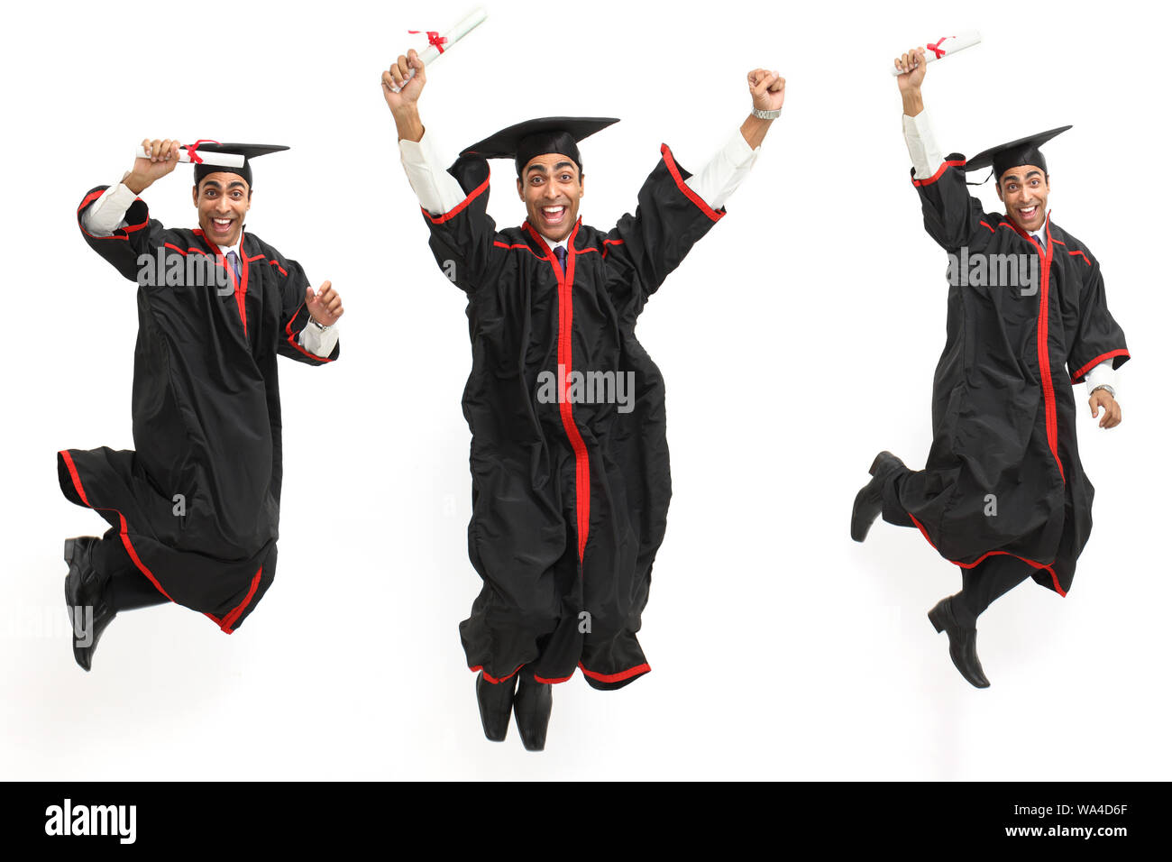 Multiple images of a  university student celebrating graduation degree Stock Photo