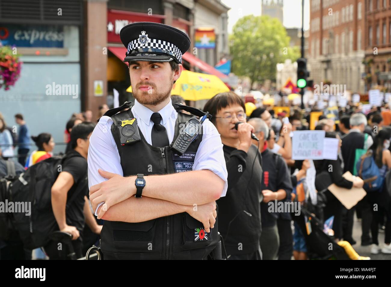 Police Officer. Hong Kong Solidarity Rally, Whitehall, London. UK Stock Photo