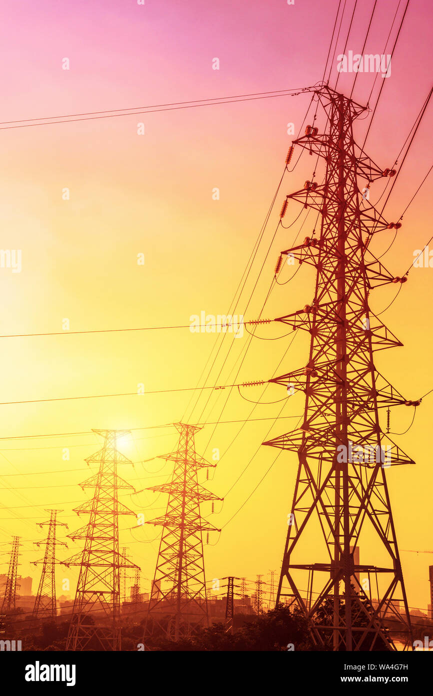 Outdoor high voltage wire electrical towers Stock Photo Alamy