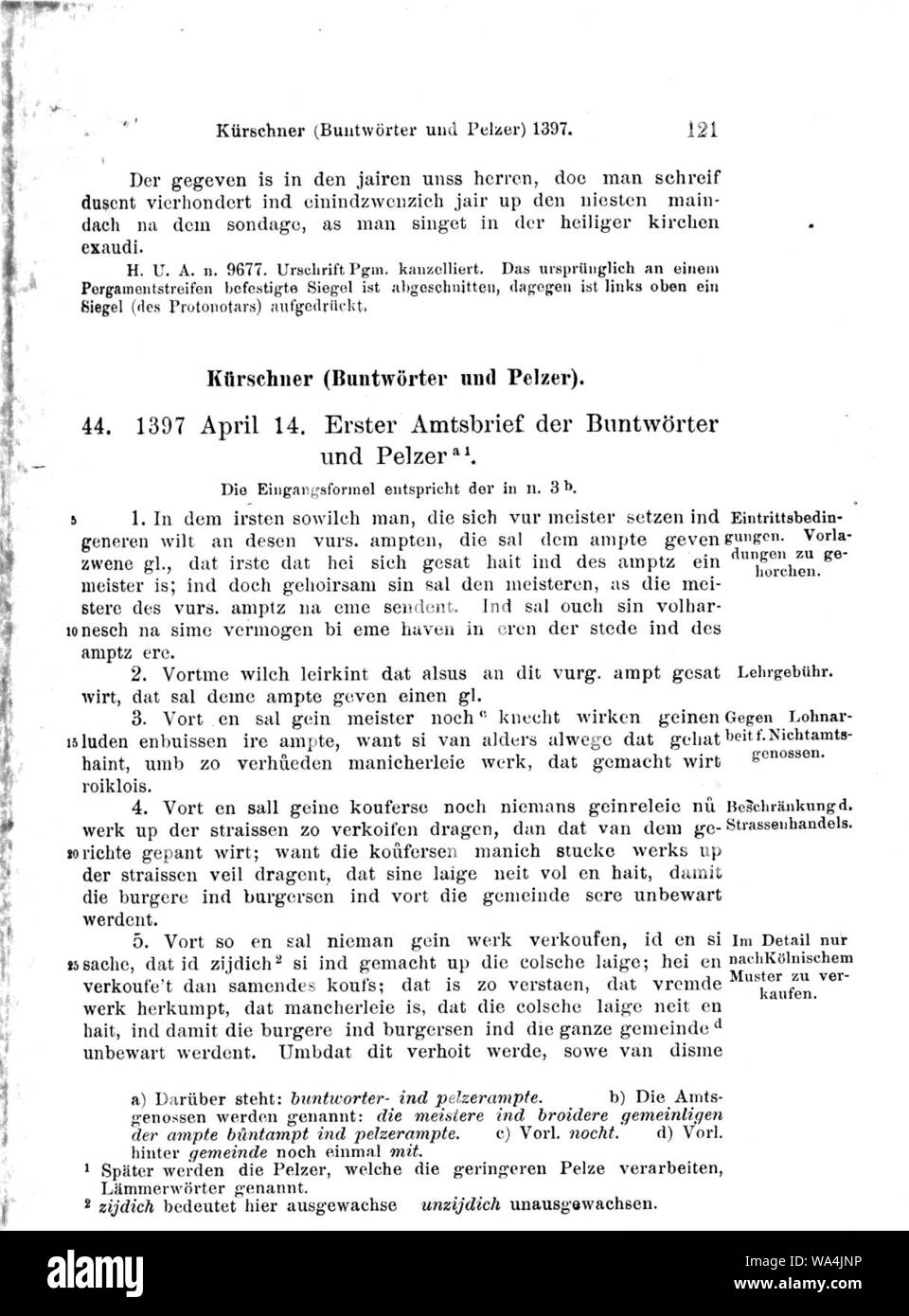 Die Kölner Zunfturkunden bis zum Jahre 1500 (Auszüge Kürschner) -40. Stock Photo
