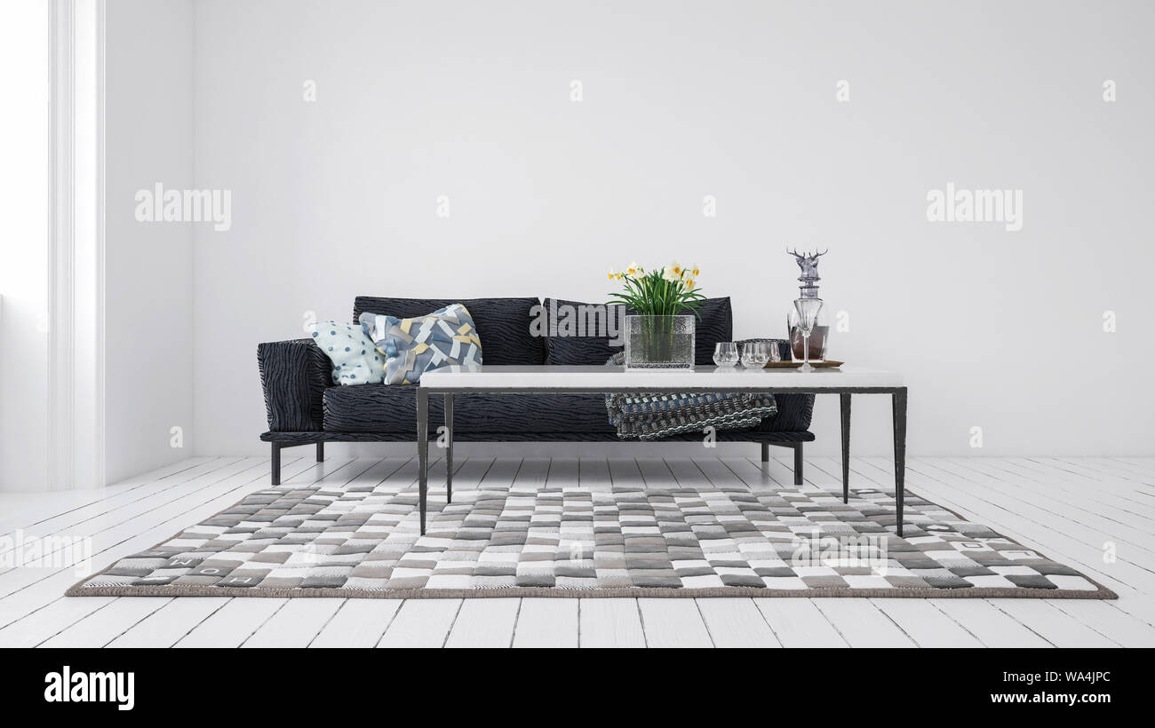 Minimalist Modern Monochromatic Grey Living Room Interior