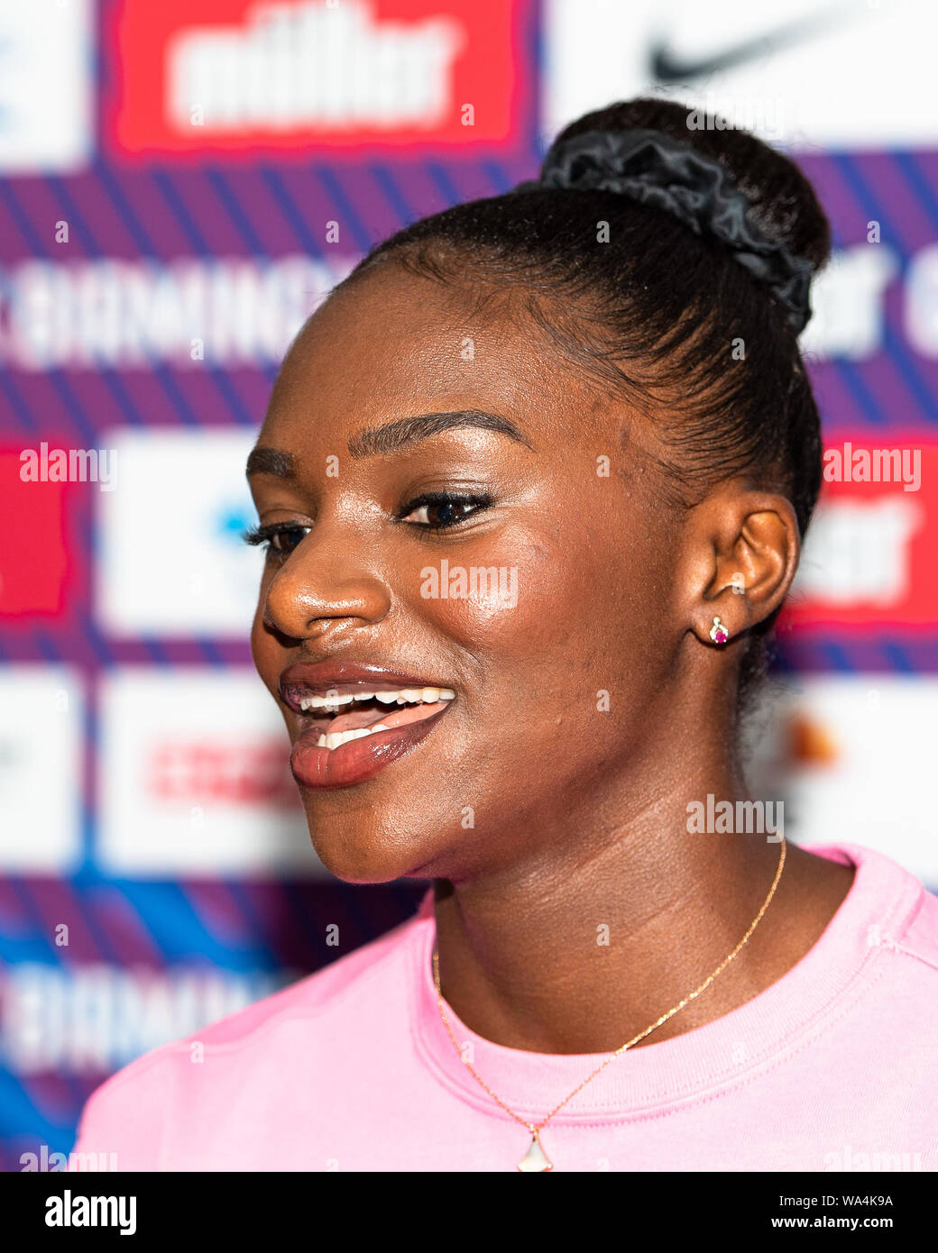 BIRMINGHAM, UNITED KINGDOM. 17th Aug, 2019. Dina Asher-Smith of Great Britain (200m - Triple European Cahmpion & multi-global medallist) during Muller Grand Prix Birmingham 2019 Pre-Event Press Conference at Crowne Plaza Hotel on Saturday, August 17, 2019 in BIRMINGHAM ENGLAND. Credit: Taka G Wu/Alamy Live News Stock Photo
