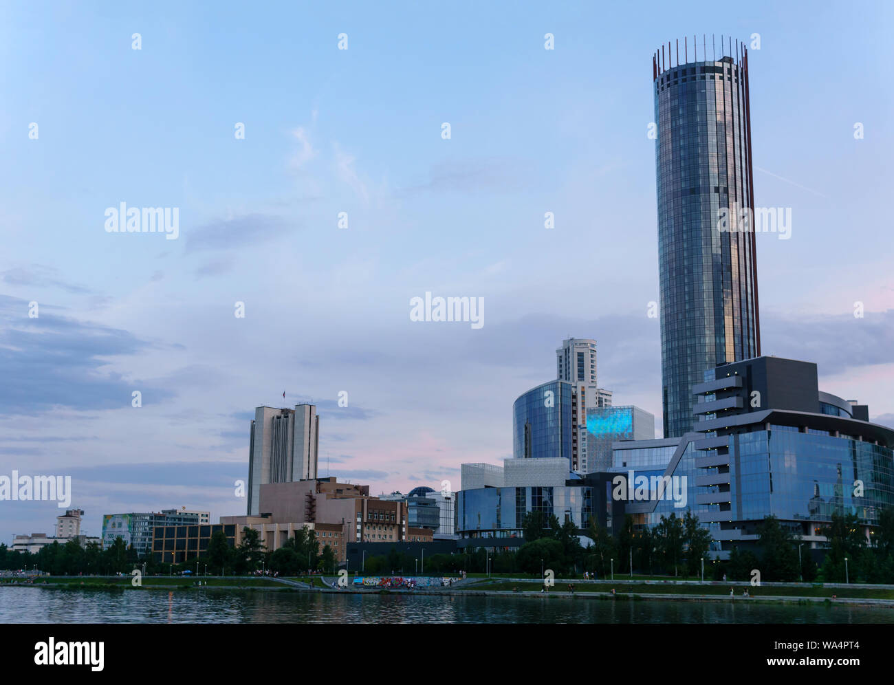 Yekaterinburg, Russia - August 11, 2019: evening view of the residential skyscraper Iset Tower Stock Photo