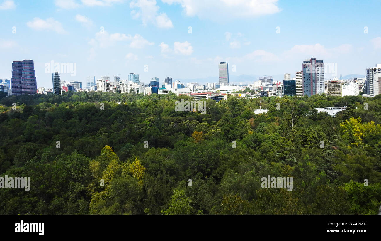 Business district view from Chapultepec park, Mexico City Stock Photo