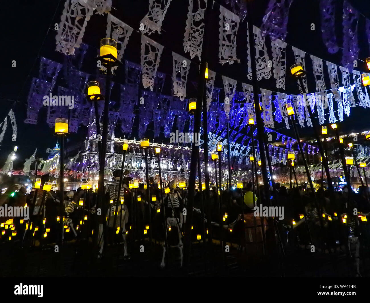 Night celebration of 'dia de muertos' in Mexico City Stock Photo