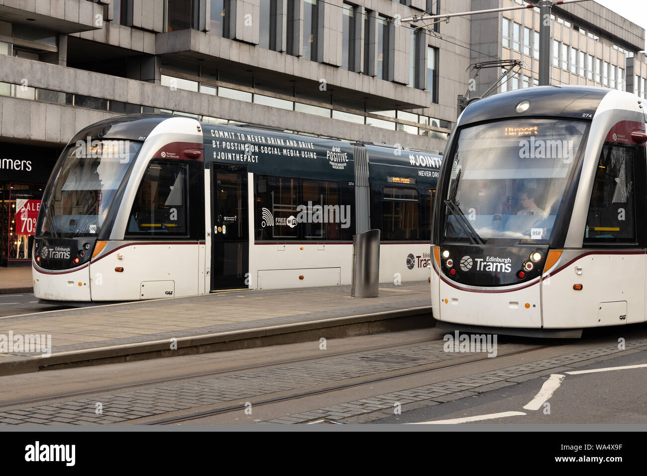 Edinburgh Trams is a tramway in Edinburgh, Scotland, operated by Transport for Edinburgh. It is a 14-kilometre (8.7 mi) line between York Place in New Stock Photo