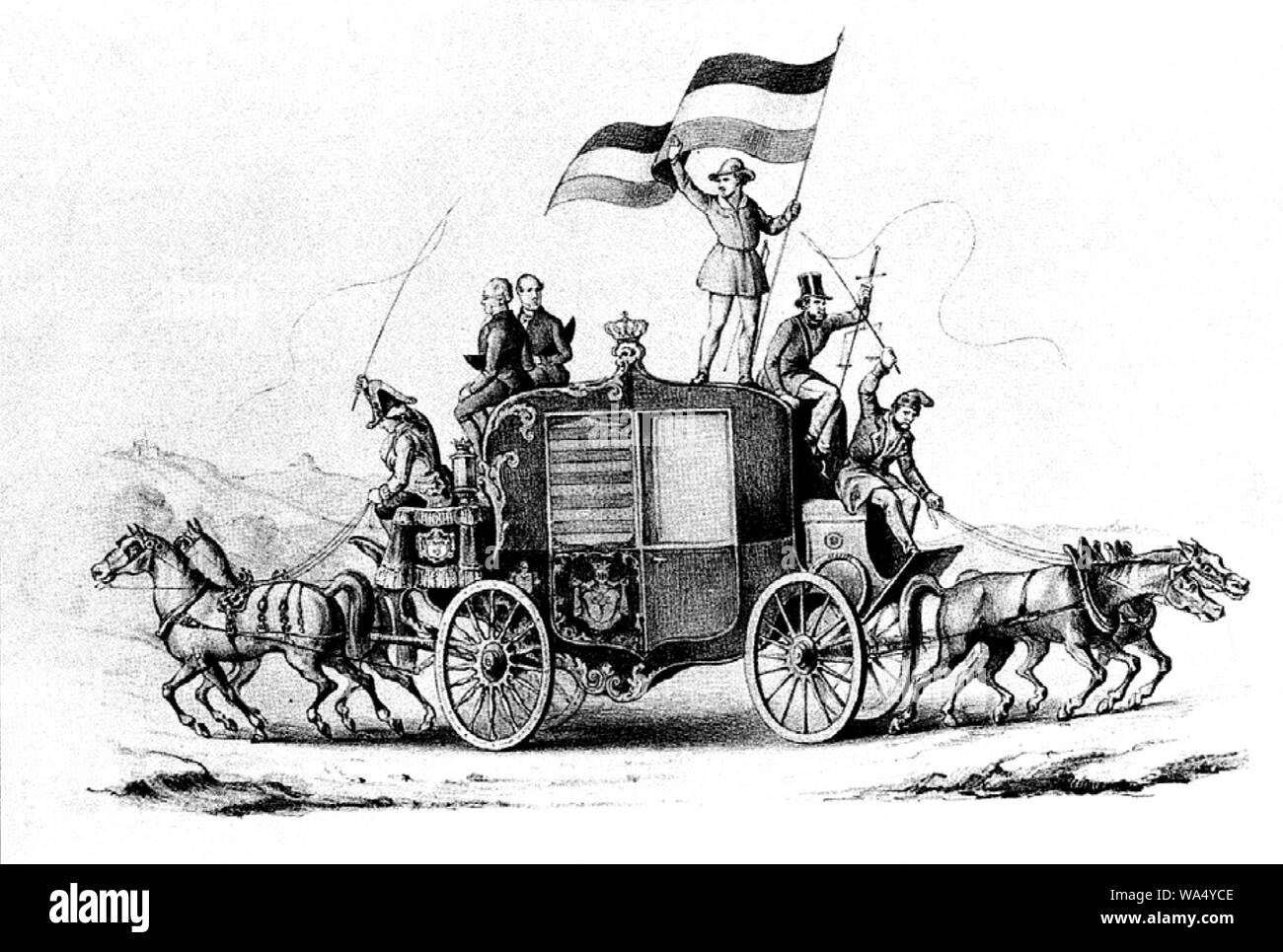Die Staatskutsche Karikatur 1848. Stock Photo