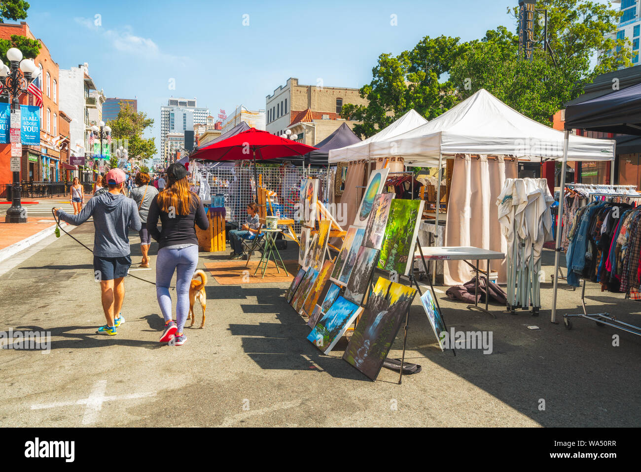 San Diego/USA August 11, 2019. San Diego Sunday Street Market. Gaslamp Artisan Market Situated