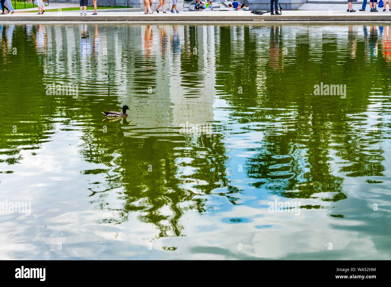 Reflection Abstract Fountain World War II Memorial National Mall Washington DC. Memorial was dedicated 2004. Stock Photo