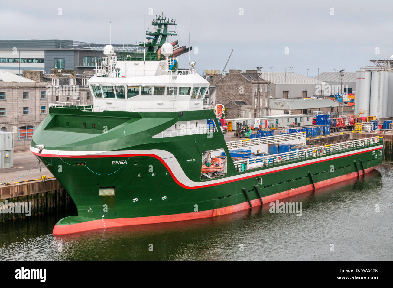 The offshore supply ship Enea in port at Aberdeen harbour. Stock Photo