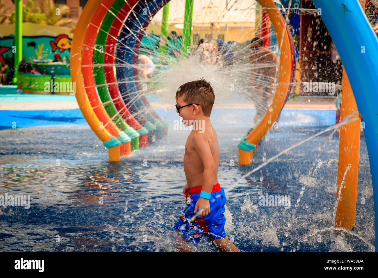 Toddler in water park Stock Photo Alamy