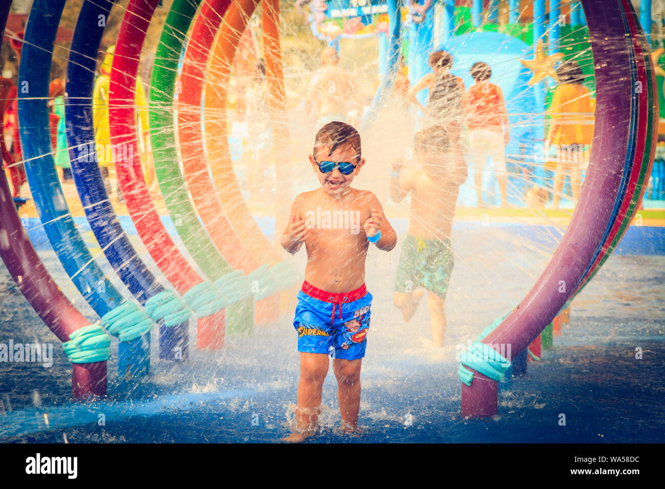 Toddler in water park Stock Photo Alamy