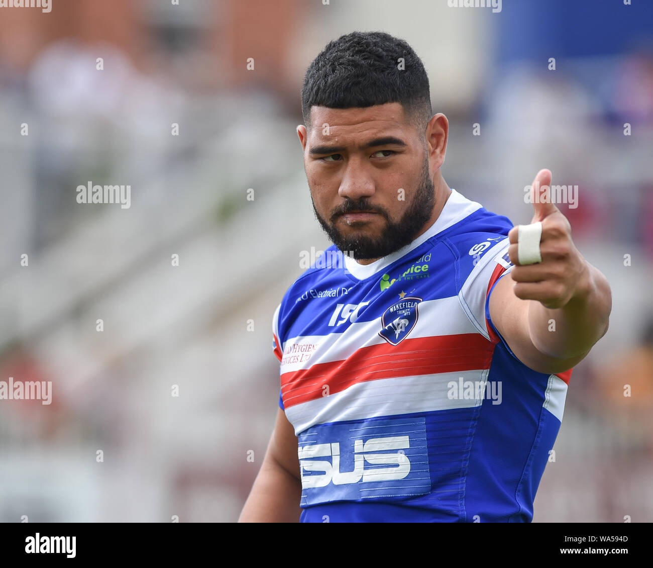 Wakefield, UK, 11 8 2019. 11 August 2019. Mobile Rocket Stadium, Wakefield, England; Rugby League Betfred Super League, Wakefield Trinity vs Hull FC;  Wakefield Trinity forward Kelepi Tanginoa.  Dean Williams/RugbyPixUK Stock Photo