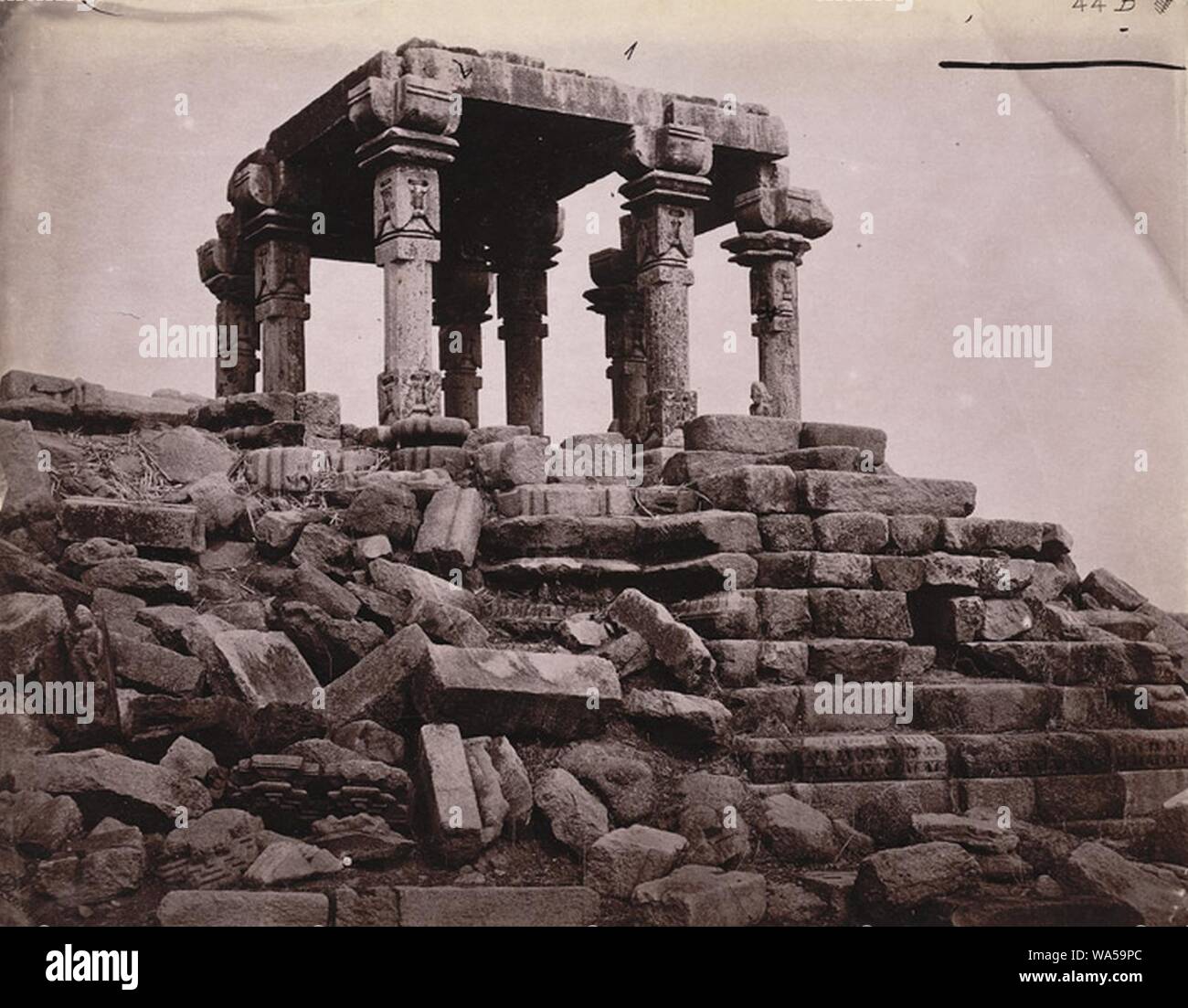 Dinai ruins of Shiva Linga Hindu temple Bundelkhand 1871 photo. Stock Photo