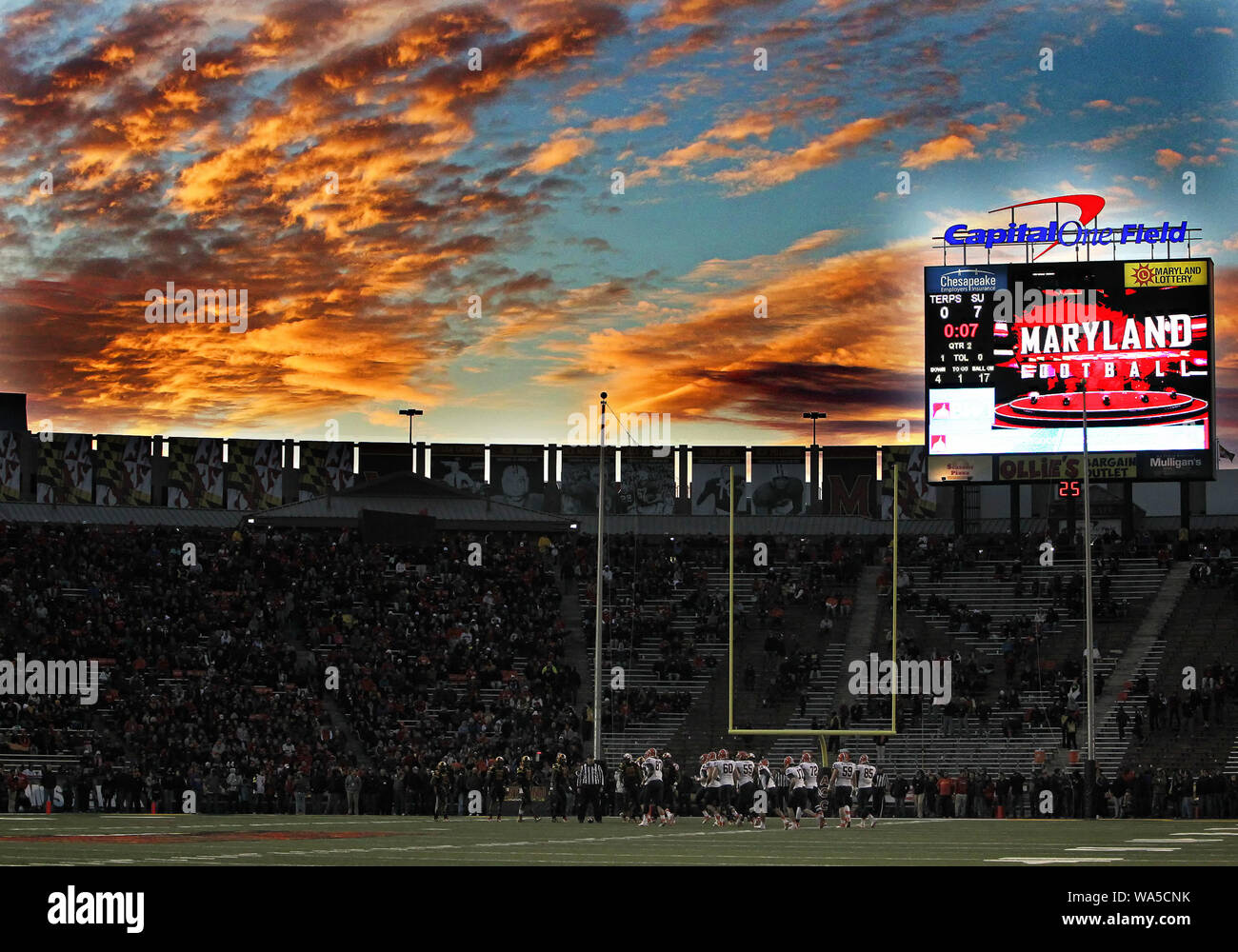 Sunset at the stadium Stock Photo