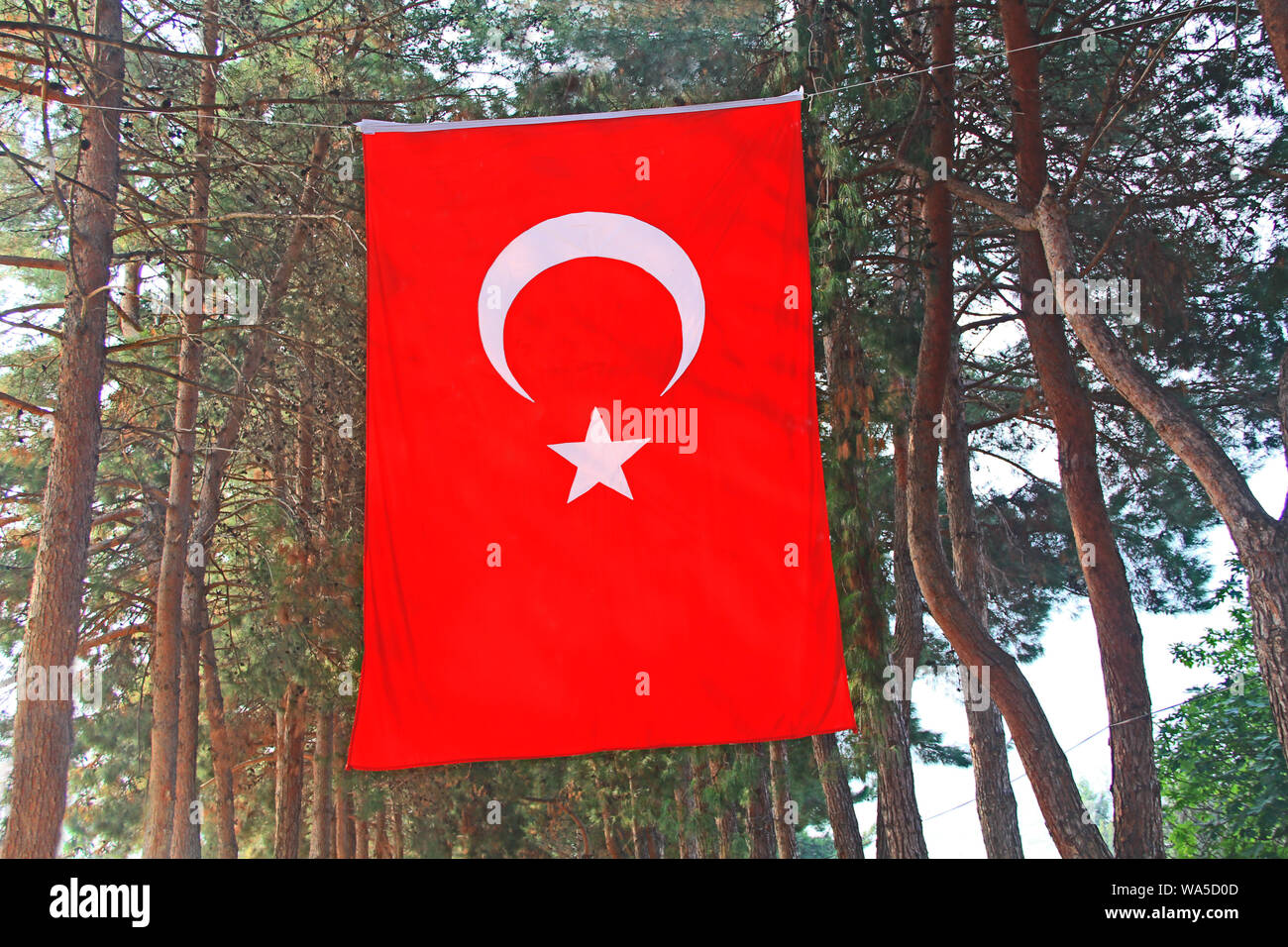 The Red Flag of Turkey with White Moon and Star Stock Photo