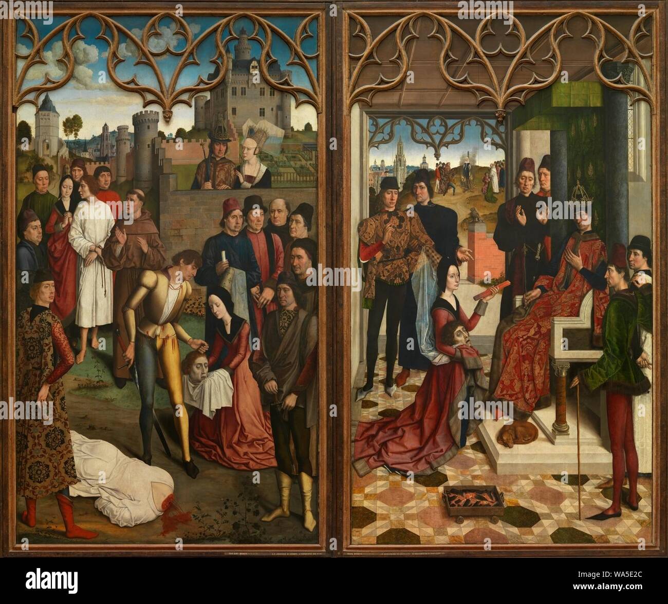 Dirk Bouts - Justice of Emperor Otto III- Beheading of the Innocent Count and Ordeal by Fire Stock Photo