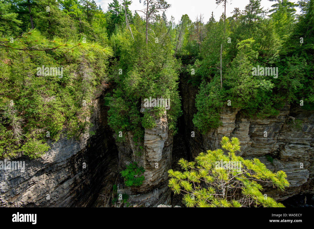 Rock ledges along the river at AuSable Chasm NY Stock Photo