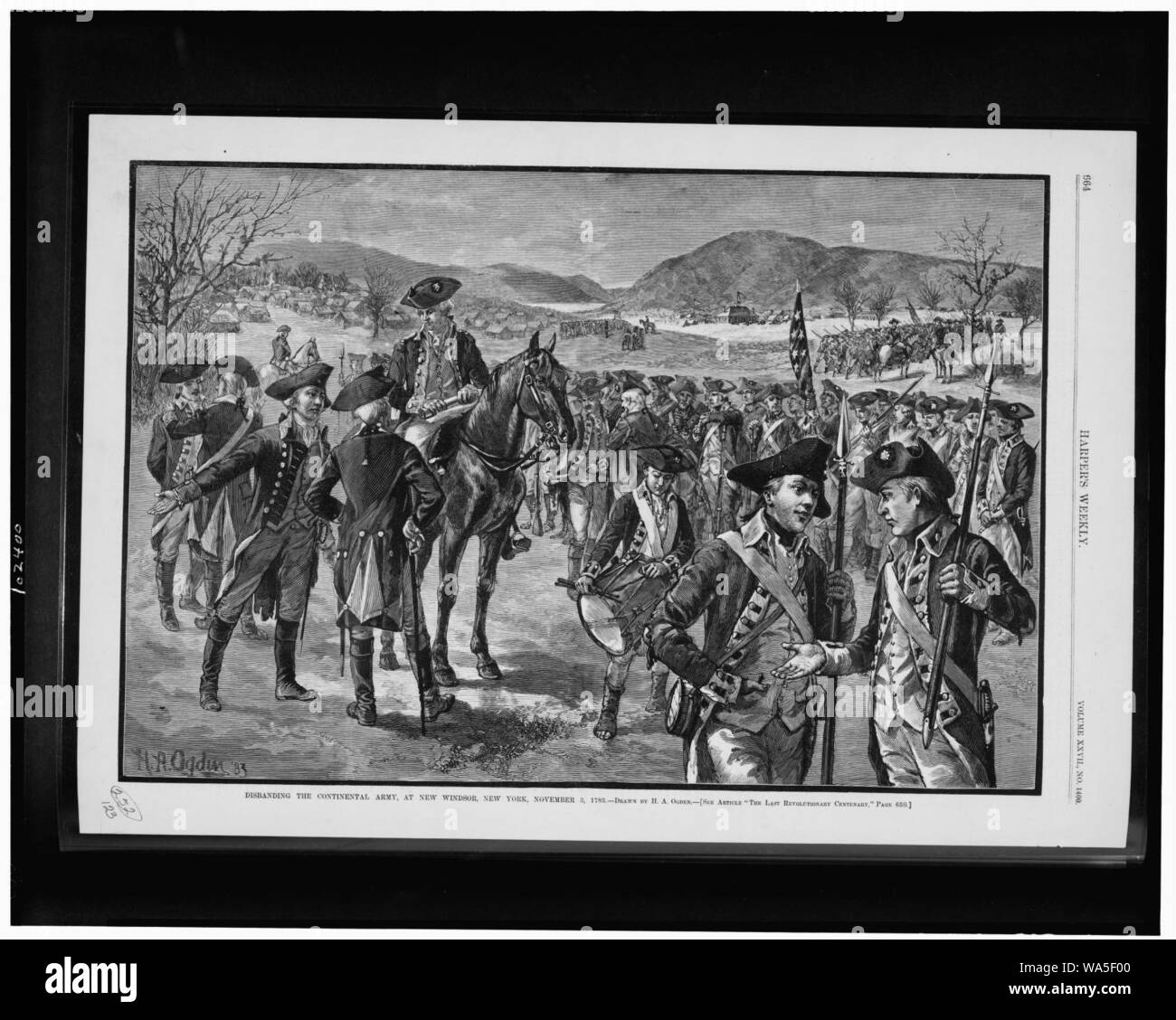 Disbanding the Continental Army, at New Windsor, New York, November 3, 1783 - drawn by H.A. Ogden. Stock Photo