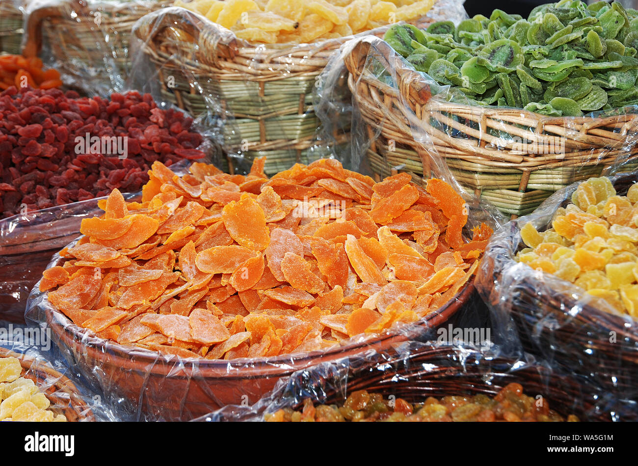 Dried fruits on market in Italy Stock Photo