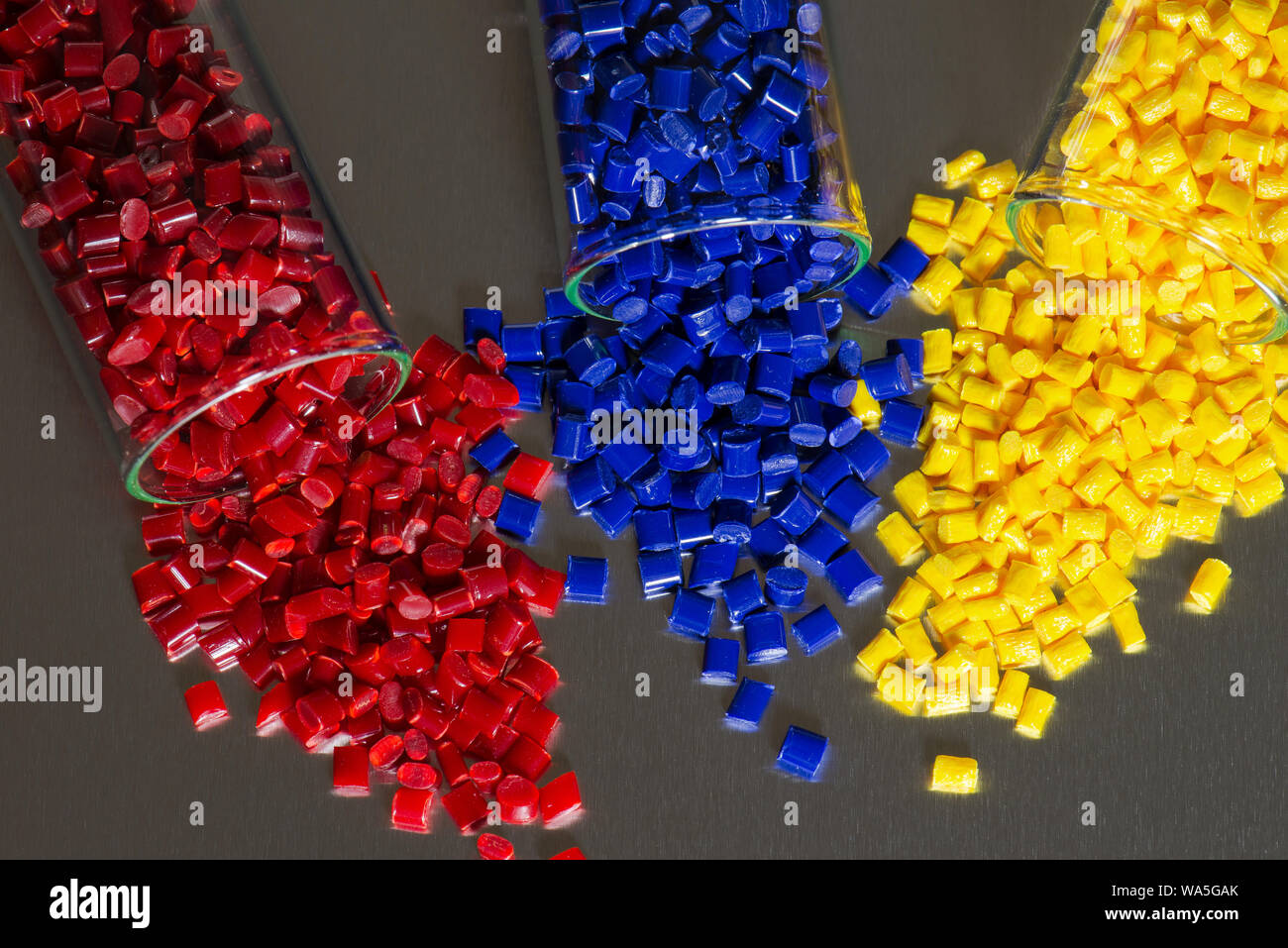 dyed plastic polymer resind granulates in laboratory Stock Photo Alamy