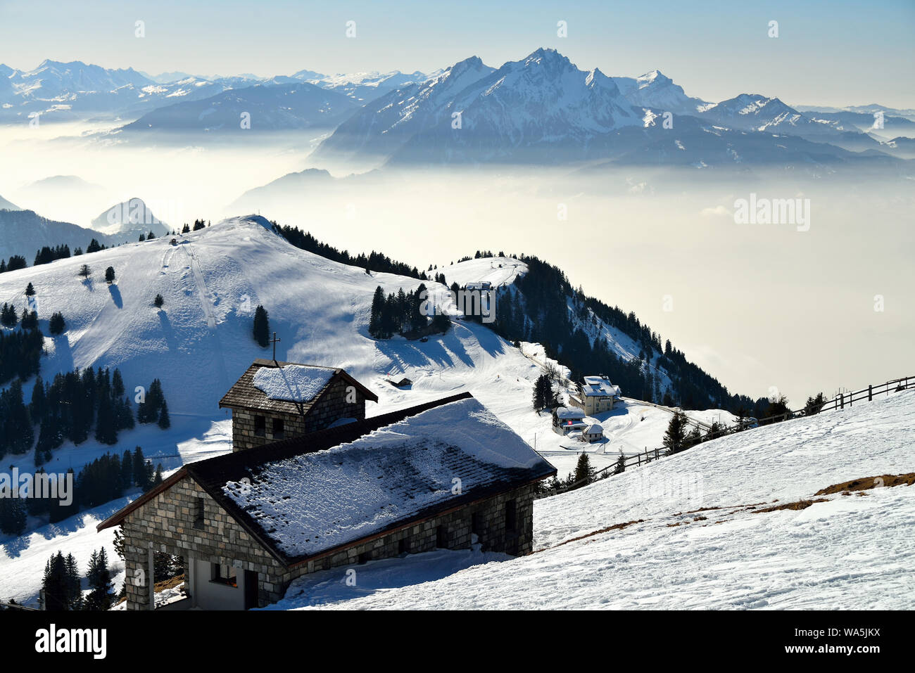 famous Mountain top of Rigi Alp uin Switzerland Stock Photo