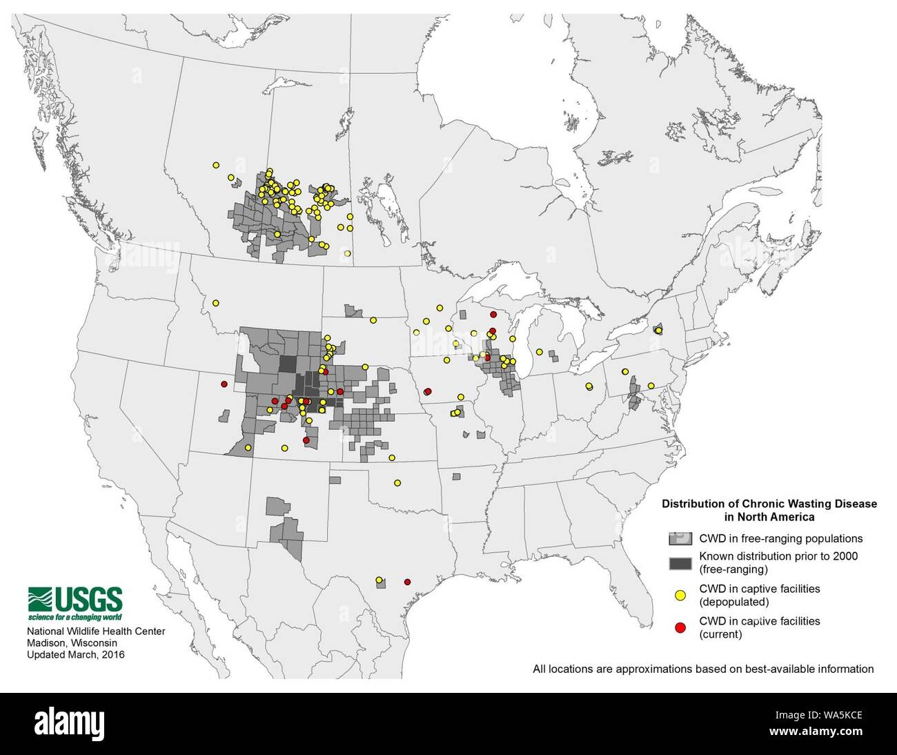 Distribution of Chronic Wasting Disease in North America Stock Photo ...