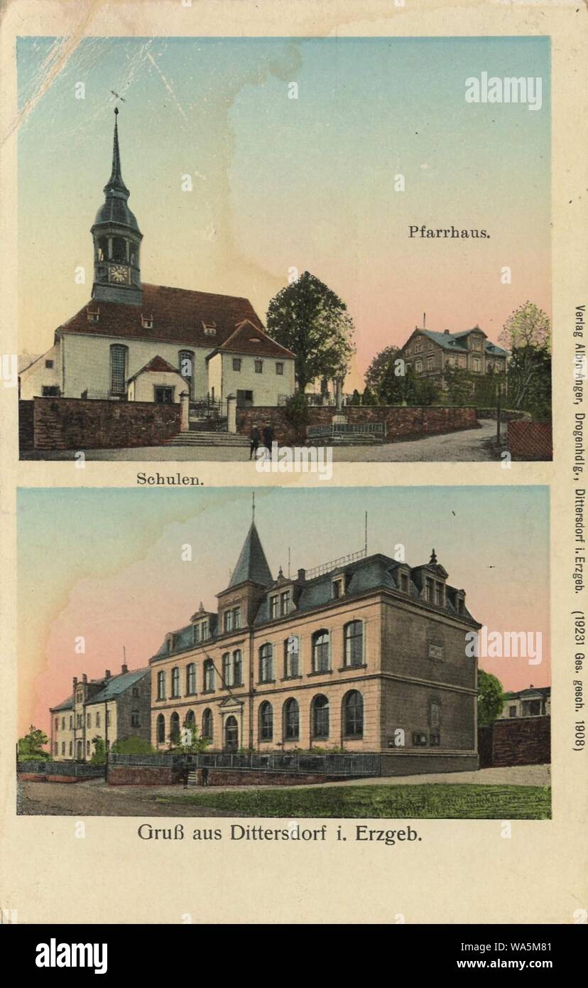 Dittersdorf (Erzgb.), Sachsen - Pfarrhaus; Schulen Stock Photo