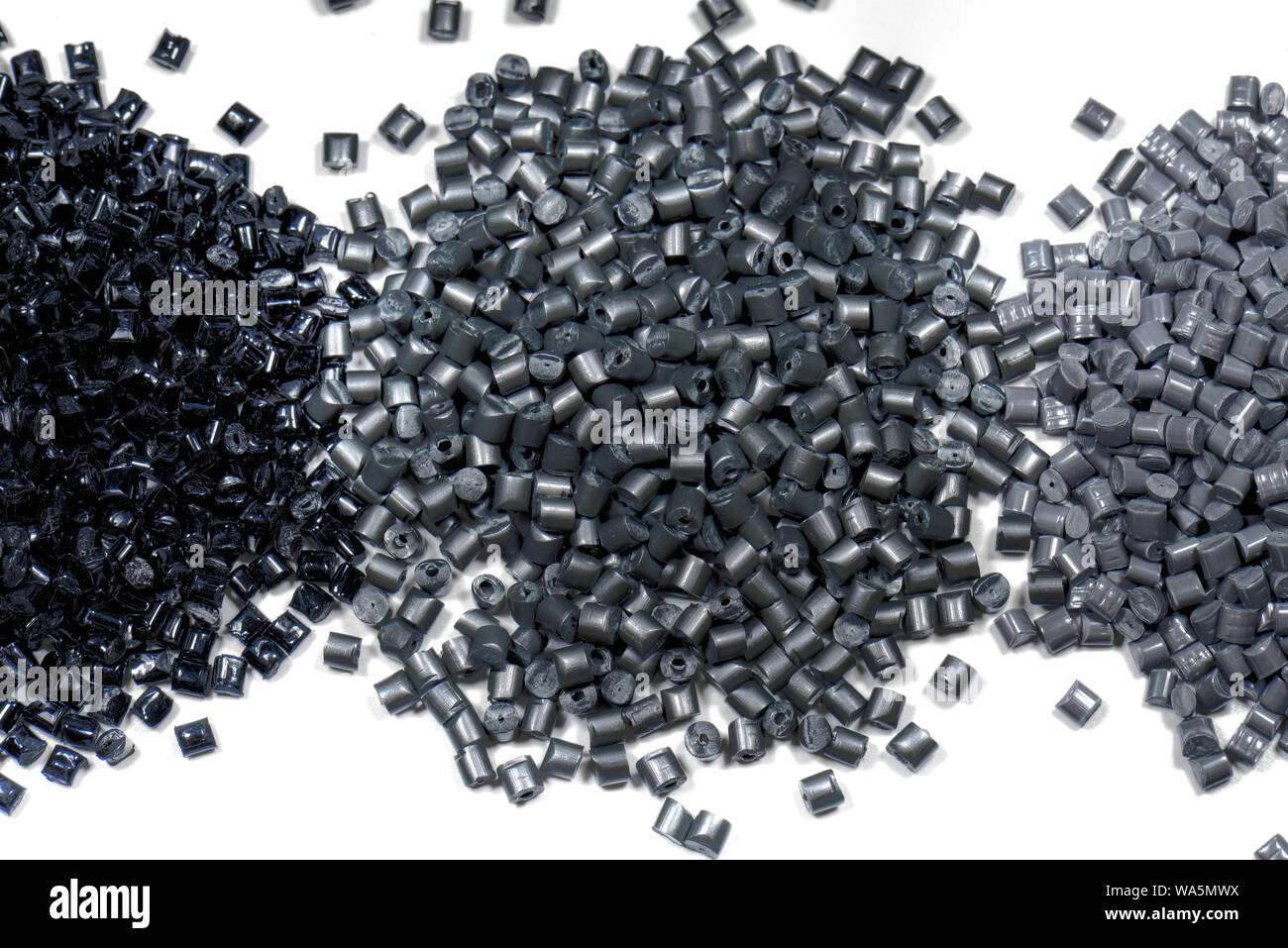 silver polymer resin granulate in lab Stock Photo