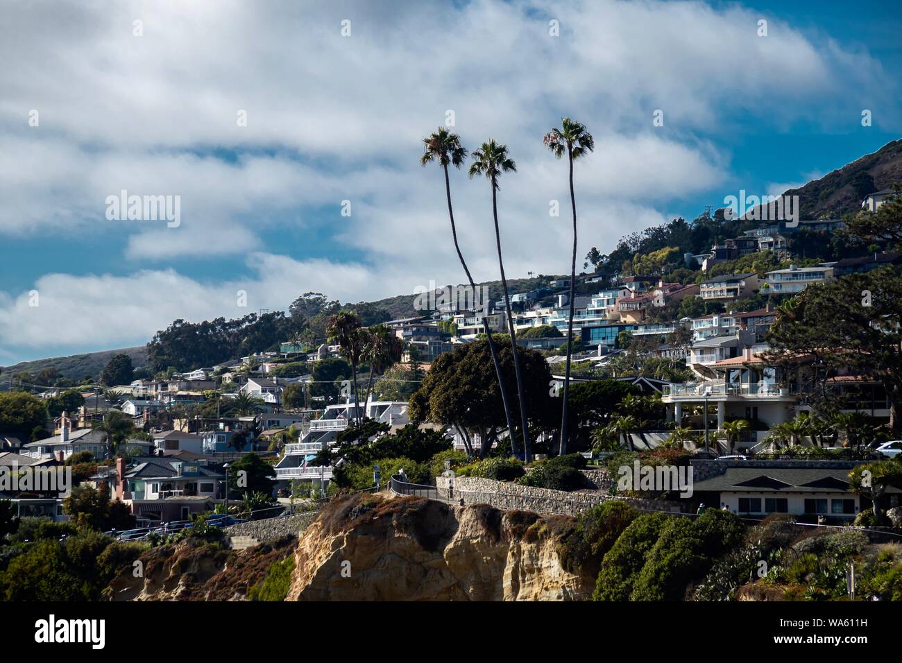 Homes on the hillside overlooking the ocean in Laguna Beach, Orange County, California, USA Stock Photo