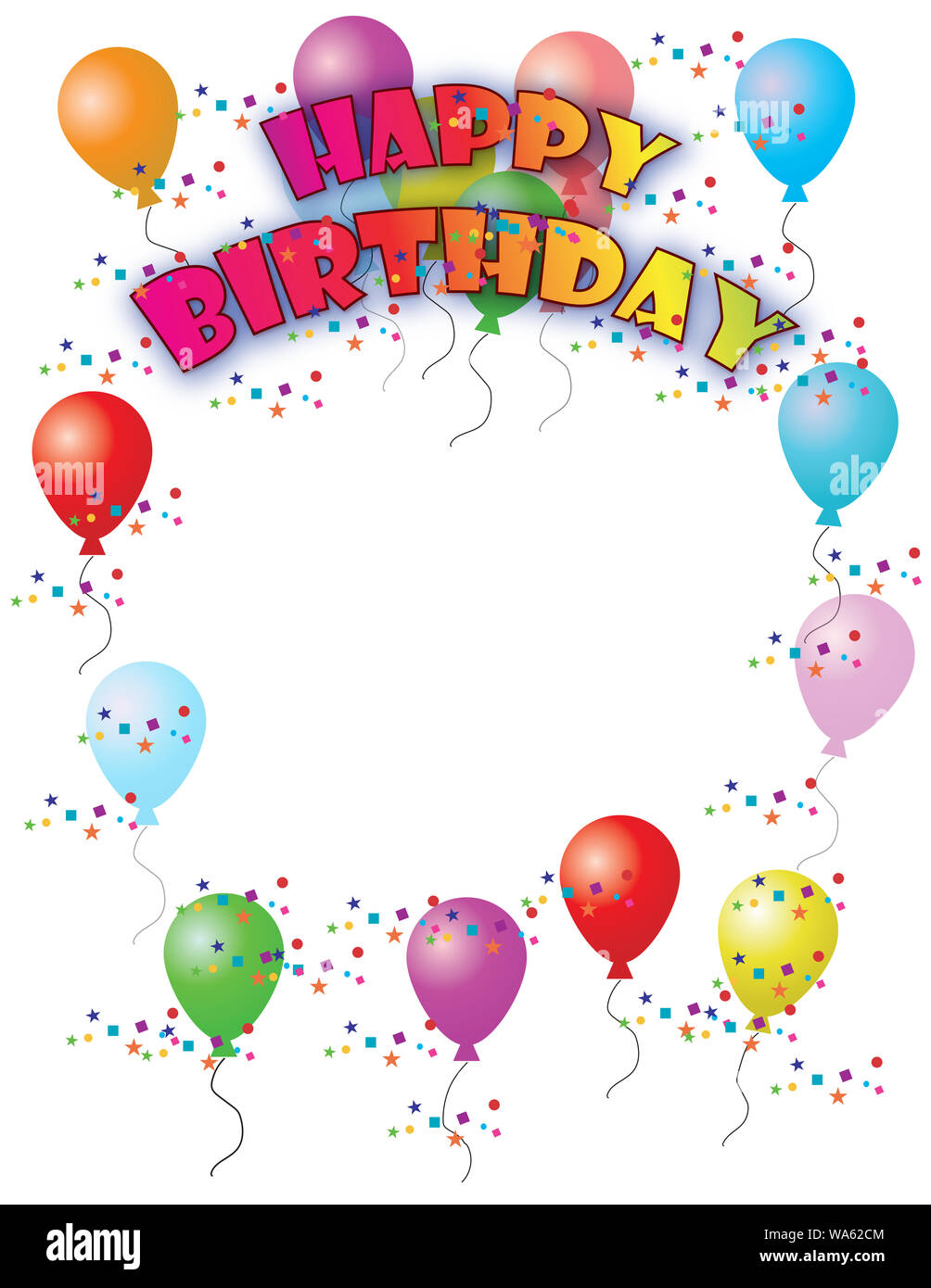 Happy birthday border with colorful balloons and type, copy space Stock ...