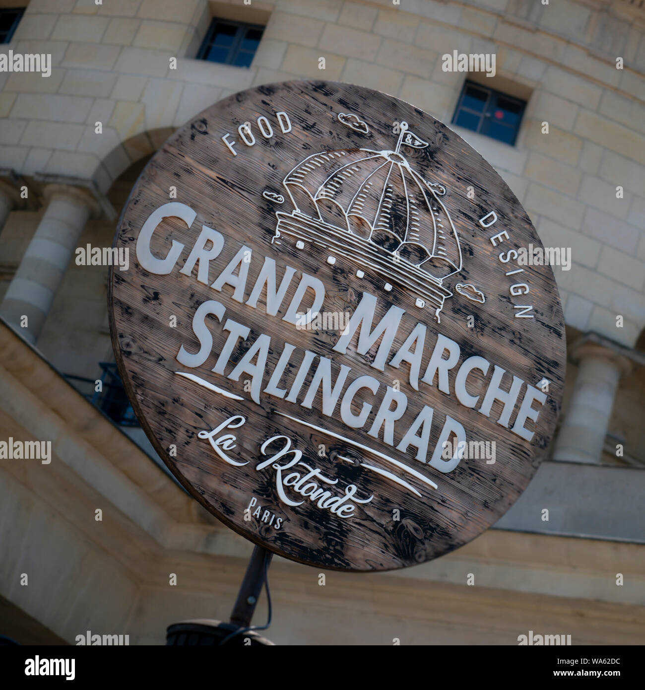 PARIS, FRANCE - AUGUST 02, 2018: Sign for La Rotonde Restaurant at Le Grand Marche Stalingrad - an Exhibition and Trade Show venue Stock Photo