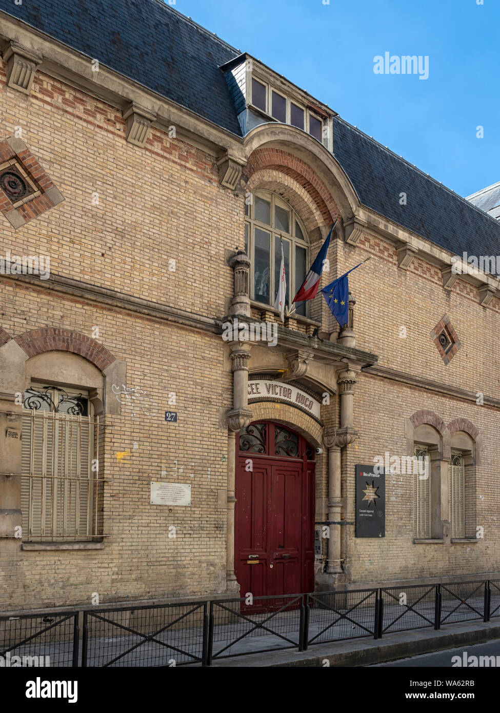 PARIS, FRANCE- AUGUST 02, 2018: Entrance to Lycee Victor Hugo school in Rue de Sevigne Stock Photo