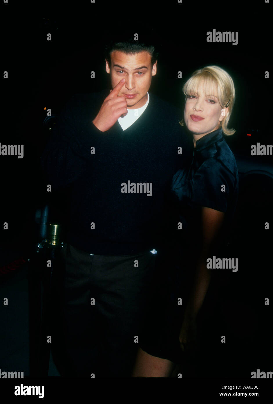 Beverly Hills, California, USA 2nd November 1994 Actor Nick Savalas and actress Tori Spelling attend Universal Pictures' 'The War' Premiere on November 2, 1994 at the Academy Theatre in Beverly Hills, California, USA. Photo by Barry King/Alamy Stock Photo Stock Photo