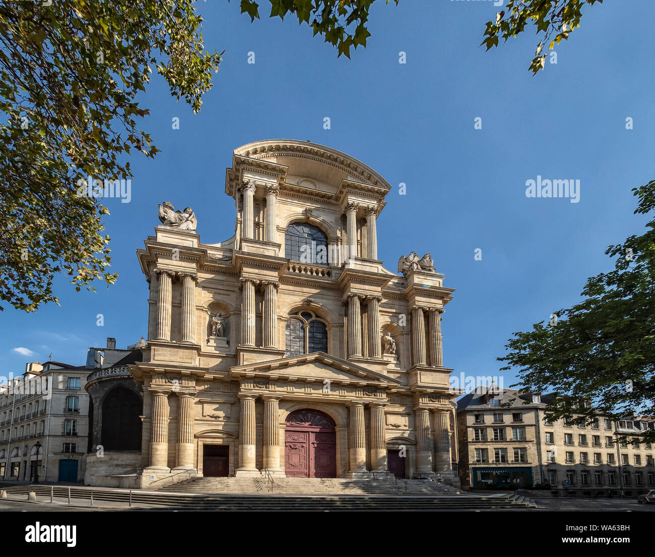 PARIS, FRANCE - AUGUST 02, 2018:  The Church of Saint-Gervais-et-Saint-Protais on Place Saint-Gervais in the Marais district - 4th arrondissement Stock Photo
