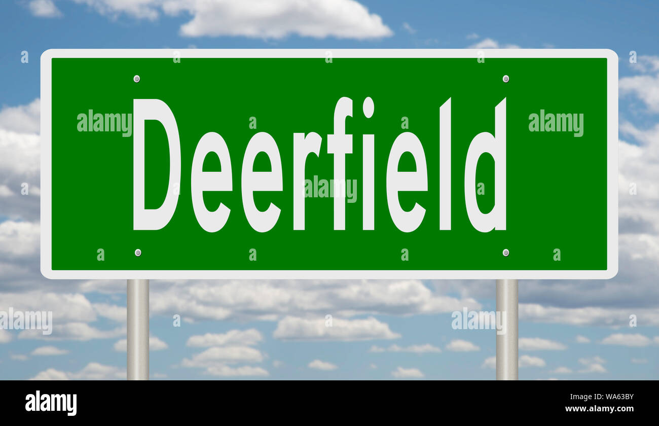 Rendering of a green highway sign for Deerfield Stock Photo Alamy