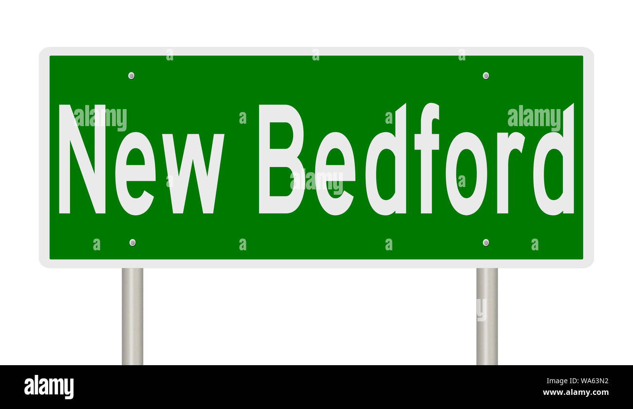 Rendering of a green highway sign for New Bedford Massachusetts Stock Photo