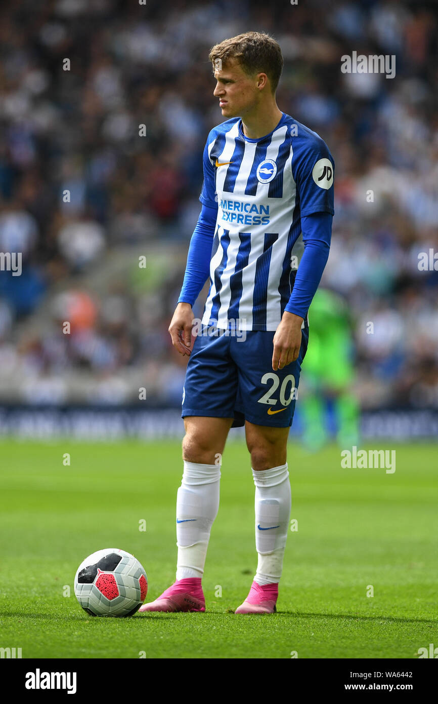 17th August 2019, American Express Community Stadium, Brighton, England; Premier League Football, Brighton vs West Ham ; Solly March (20) of Brighton  Credit: Phil Westlake/News Images  English Football League images are subject to DataCo Licence Stock Photo