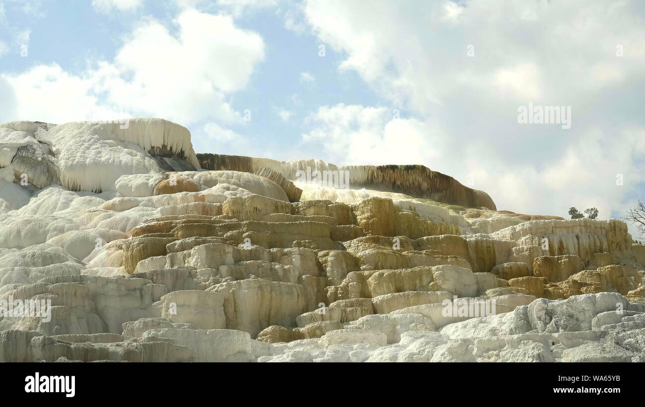 wide shot of mineral formations at palette springs in yellowstone Stock Photo