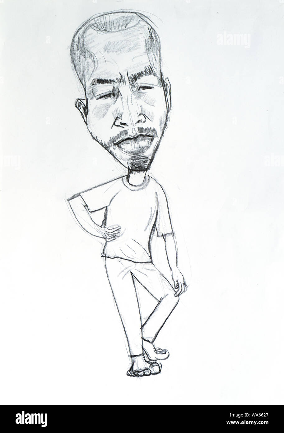Drawing Caricature Of Asian Man Who Feeling Tired And Sleepy Pencil On Paper Stock Photo Alamy