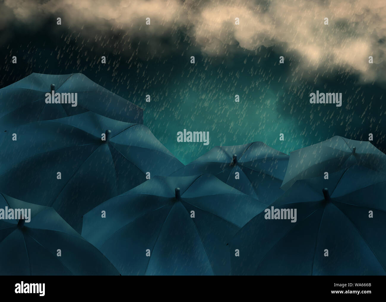 Rain and Clouds on black umbrella. Weather Concept Stock Photo Alamy