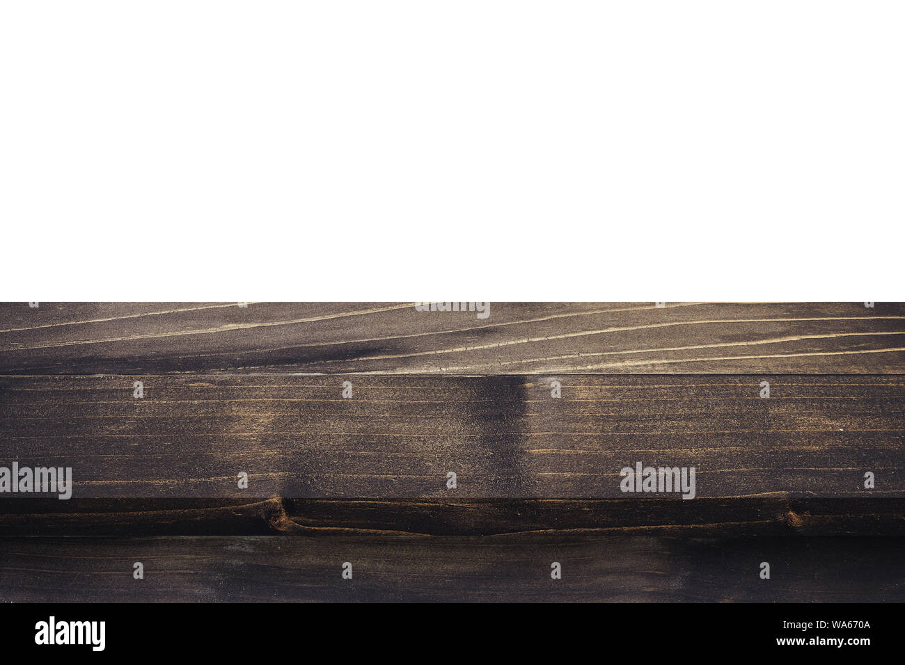 Empty wood table on isolate white background and display montage with copy space for product. Stock Photo