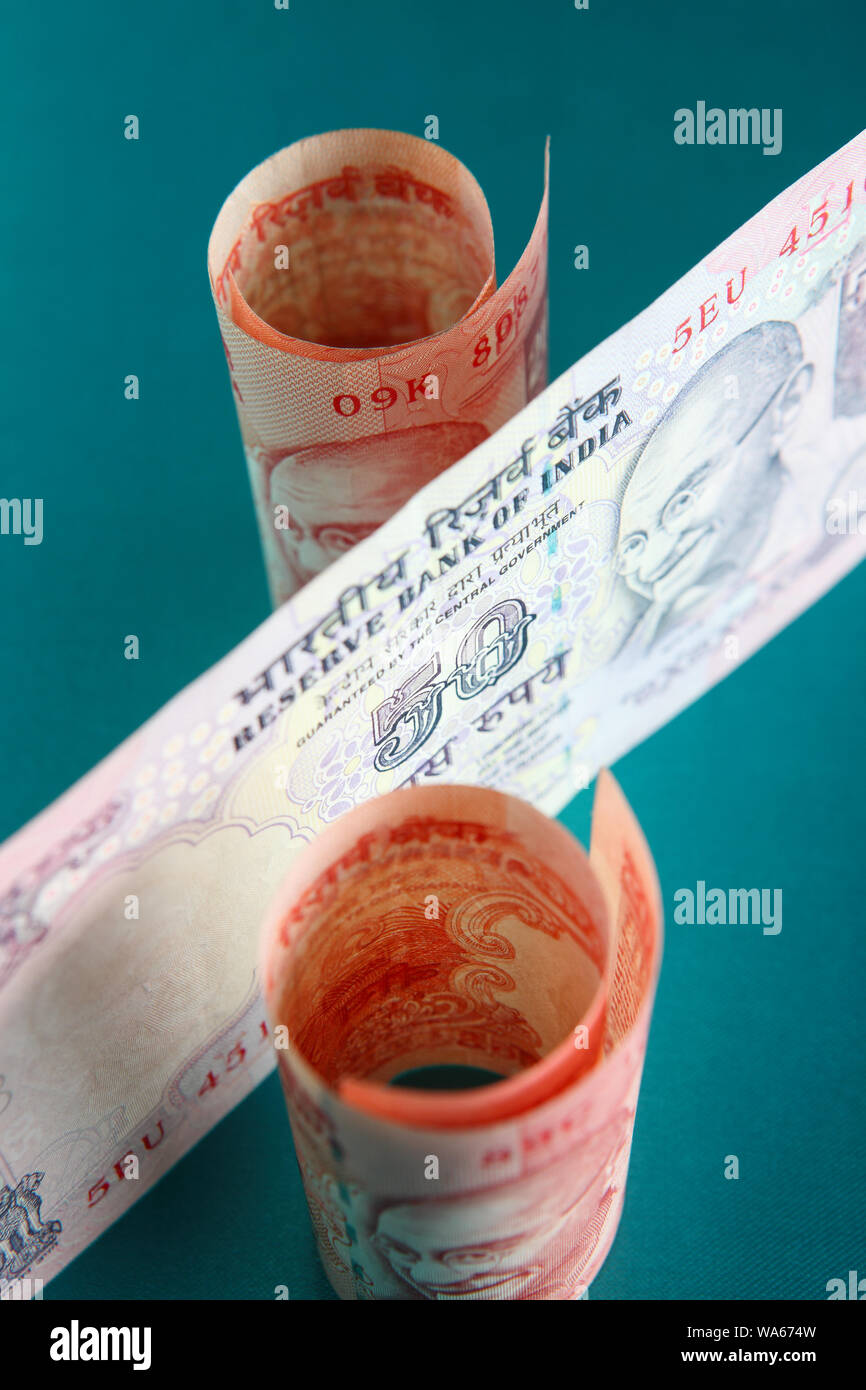 Percentage sign made with Indian currency Stock Photo