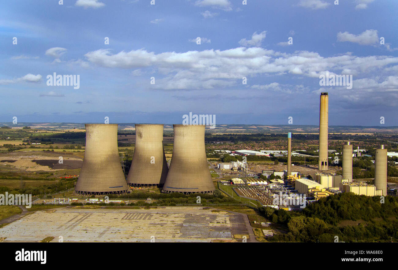 A view of the three remaining cooling towers at Didcot power station in