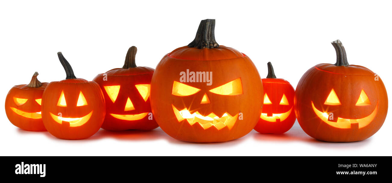 Six Halloween Pumpkins isolated on white background Stock Photo - Alamy